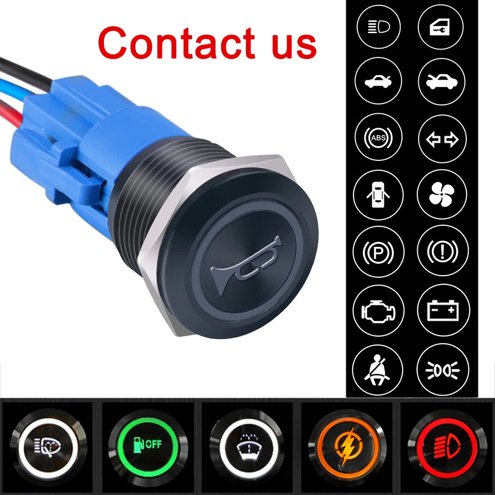 19mm 22mm Two-color Metal Push Button Switch With Waterproof Lamp Doorbell Car Momentary/Reset Latching/Fixation 12V 24V 220V