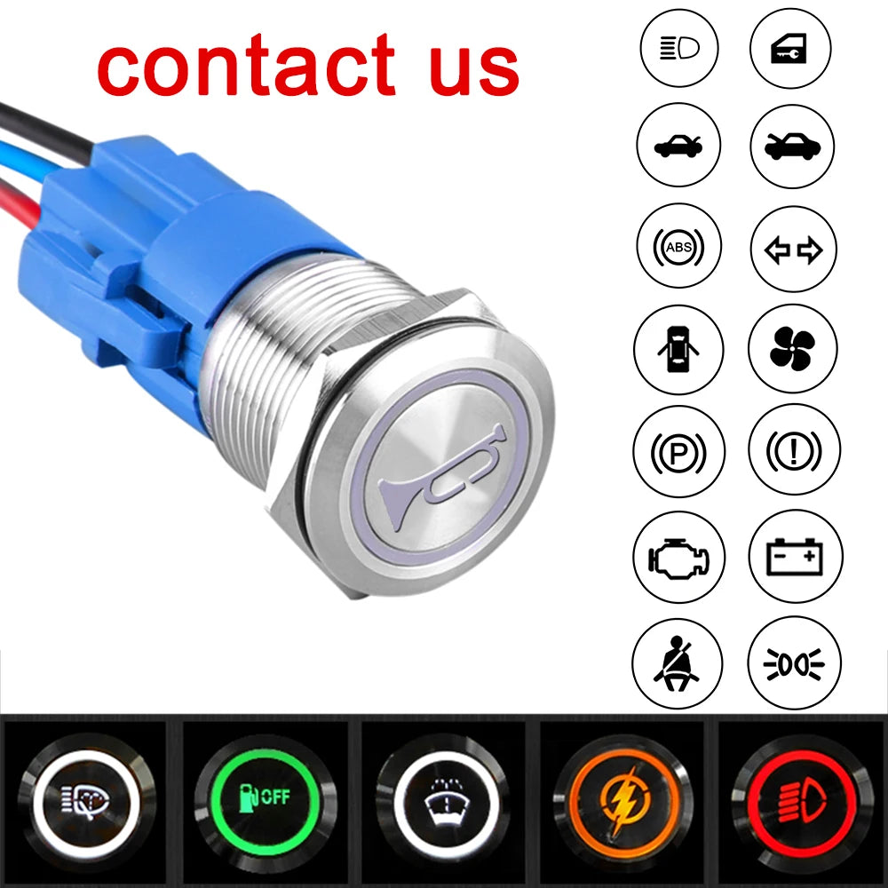 19mm 22mm Two-color Metal Push Button Switch With Waterproof Lamp Doorbell Car Momentary/Reset Latching/Fixation 12V 24V 220V