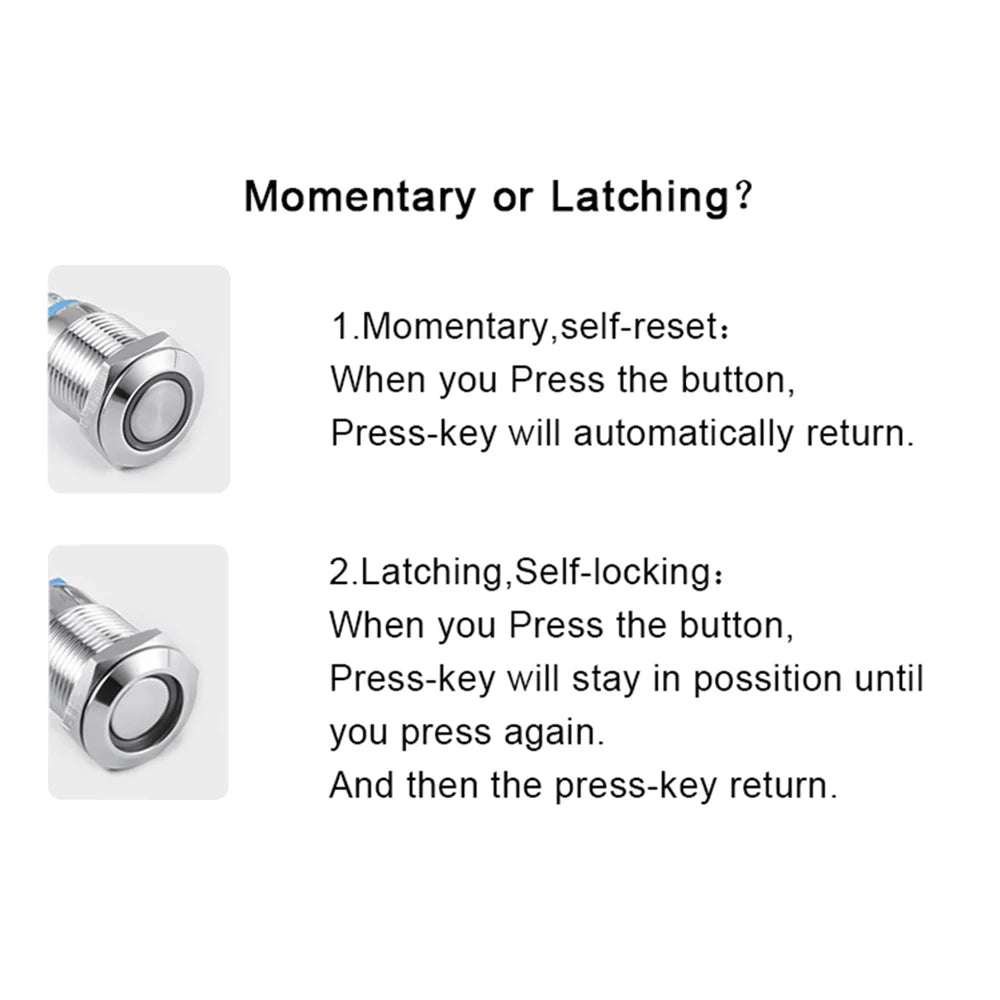 19mm 22mm Two-color Metal Push Button Switch With Waterproof Lamp Doorbell Car Momentary/Reset Latching/Fixation 12V 24V 220V