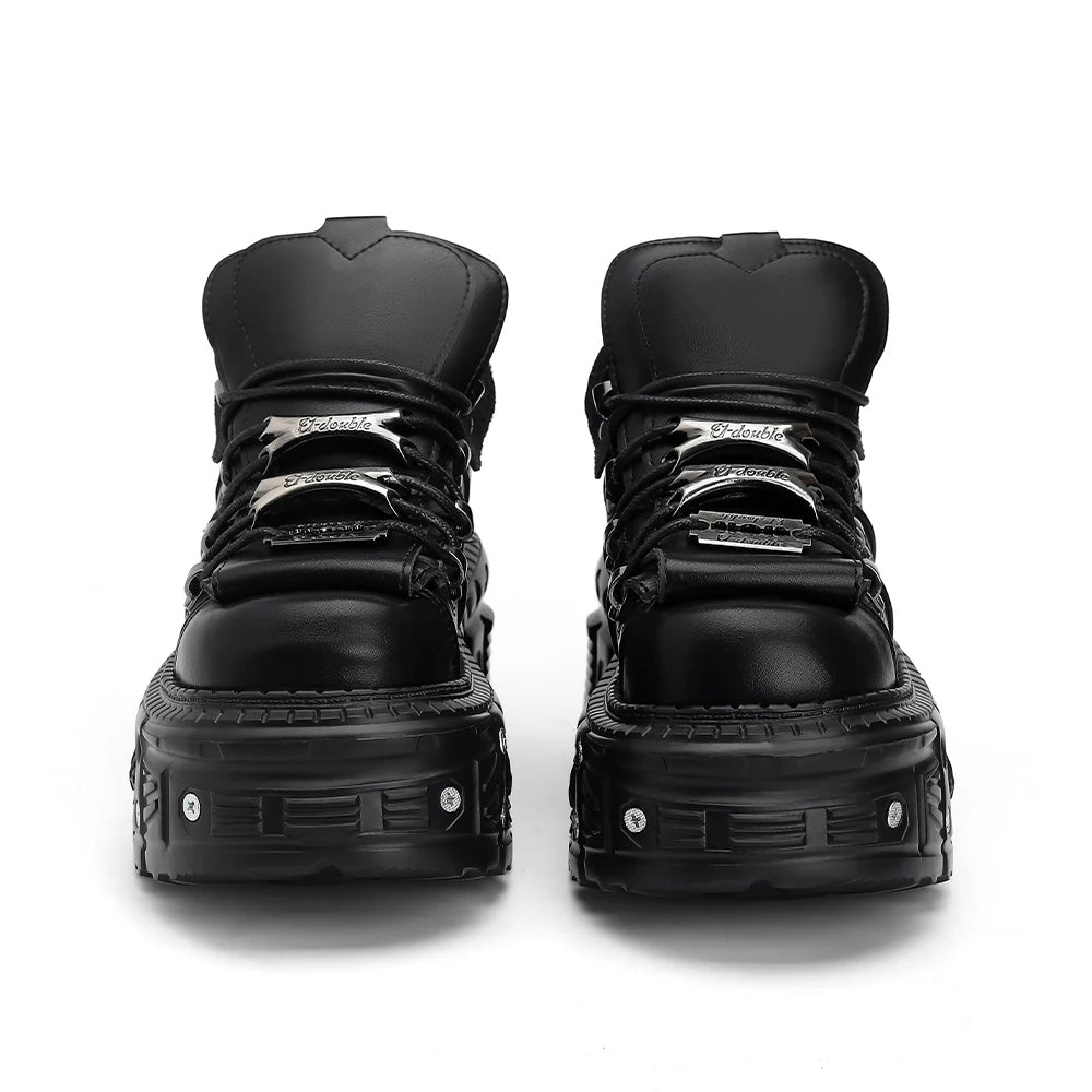 2026  Woman Sneakers New Punk Style Women Shoes Gothic Ankle Rock Boots Lace-up Heel Height Platform Shoes Woman Metal Decor