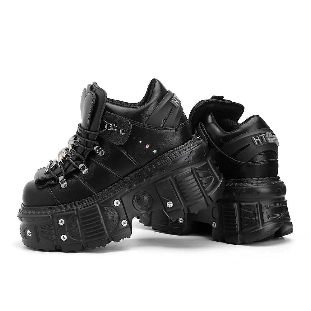 2026  Woman Sneakers New Punk Style Women Shoes Gothic Ankle Rock Boots Lace-up Heel Height Platform Shoes Woman Metal Decor