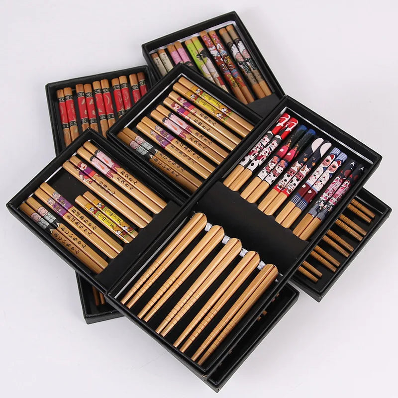 5Pair Reusable Japanese Chopsticks for Sushi Non-Slip Food Sticks Chop Sticks Chinese Chopsticks Tableware Gift Kitchen Tools