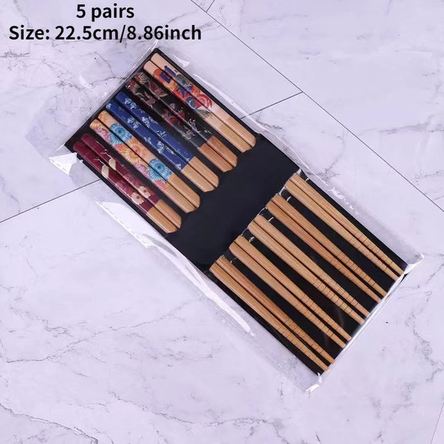 5Pair Reusable Japanese Chopsticks for Sushi Non-Slip Food Sticks Chop Sticks Chinese Chopsticks Tableware Gift Kitchen Tools
