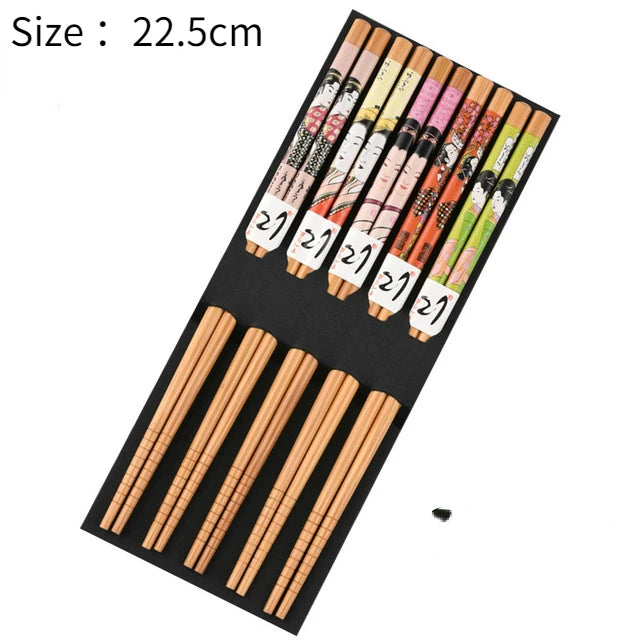 5Pair Reusable Japanese Chopsticks for Sushi Non-Slip Food Sticks Chop Sticks Chinese Chopsticks Tableware Gift Kitchen Tools
