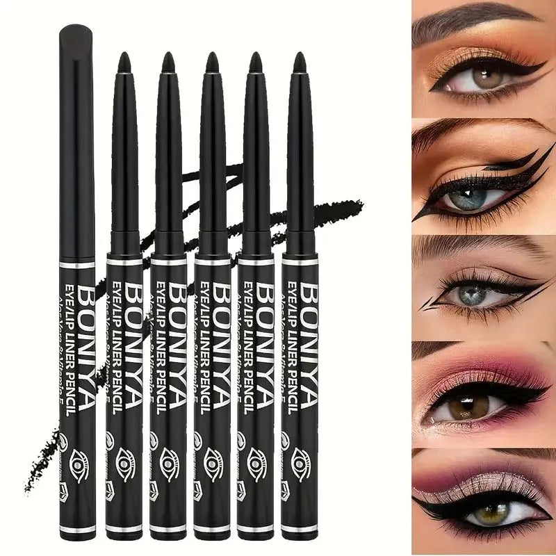 5pcs Smooth Black Eyeliner Pencil - Waterproof, Sweatproof & Long-Lasting Smudge-Proof Gel Liner for Precise Eye Makeup